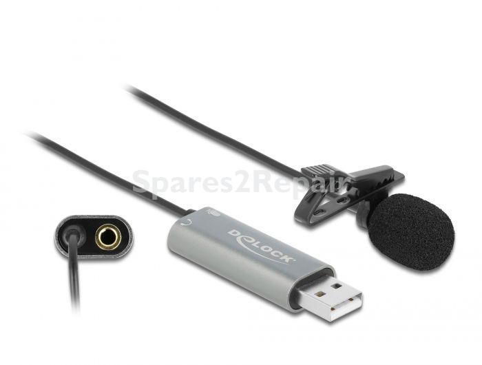 Delock Microphone - 66638 Usb Tie Lavalier Microphone Omnidirectional 24bit-192khz With Clip And 3 5mm Stereo Jack Headphone Connection
