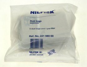 Nilfisk Vacuum Cleaner Bags - 22198000 Dust Bags X 5 + Pre-filter Backuum