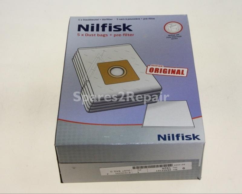 Nilfisk Vacuum Cleaner Bags - 81846000 Set With 5 Paper Bags And Pre-filter Gm200-gm300-gm400 Series