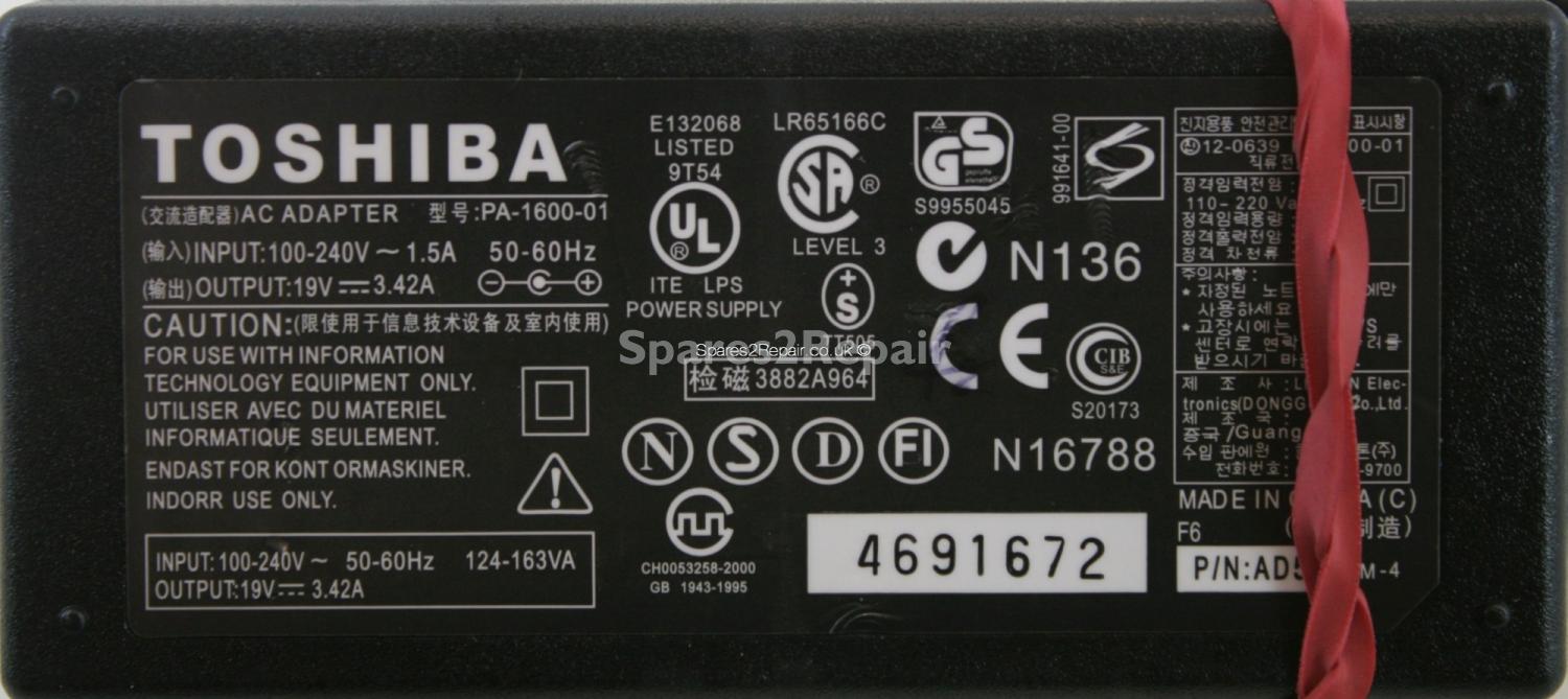 Toshiba - Charger - PA-1600-01 - 19V 3.42A (Original)