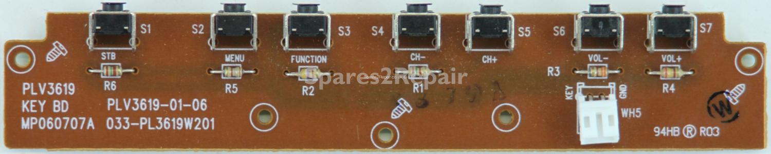 Venturer LCD19DVD-106 - Buttons - PLV3619 - KEY BD - MP060707A - PLV3619-01-06 - 033-PL3619W201